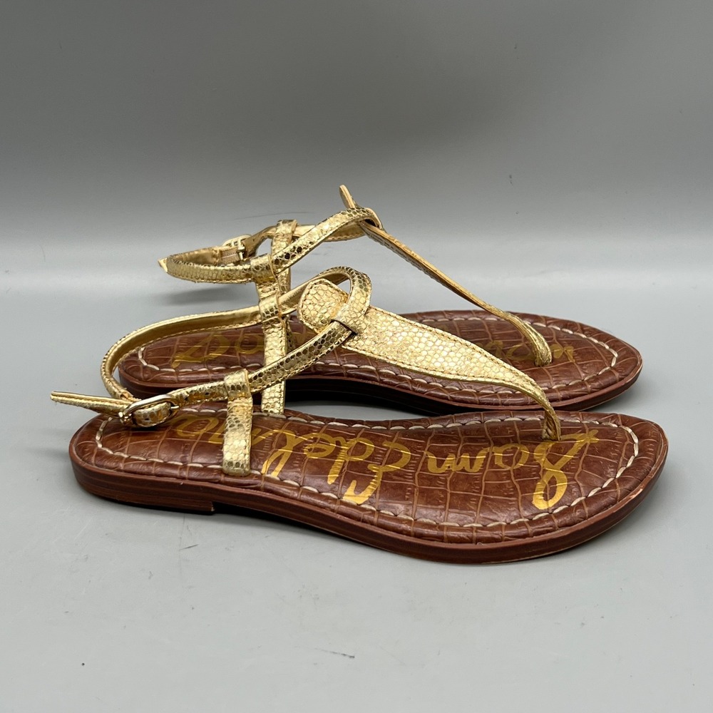 Sam Edelman Sandals Girl 12 Gold Metallic Snake Embossed Gigi Kids T-Strap Shoes